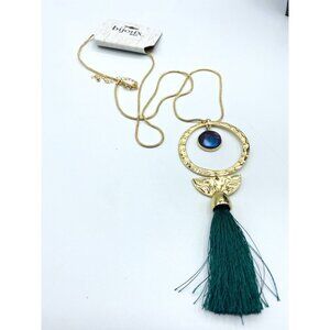 Bijoux Bar Green Tassel Goldtone Long Necklace 28” New